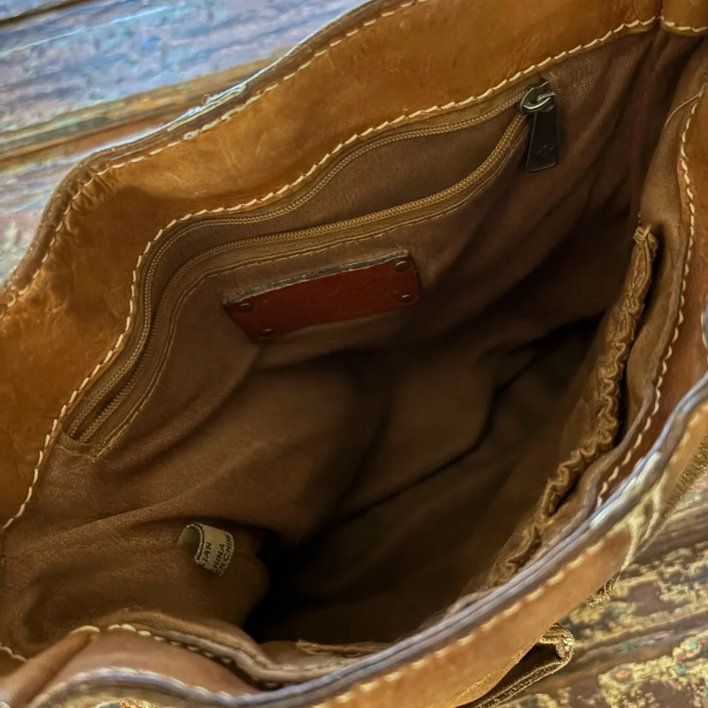 Patricia Nash Tan Leather Studded Messenger Bag - Picture 4 of 6